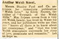 Publicity for Edith’s novel Welsh Love. Cambria Daily Leader 17 September 1919.