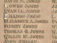 Name of Elizabeth Jones on Cardigan War Memorial